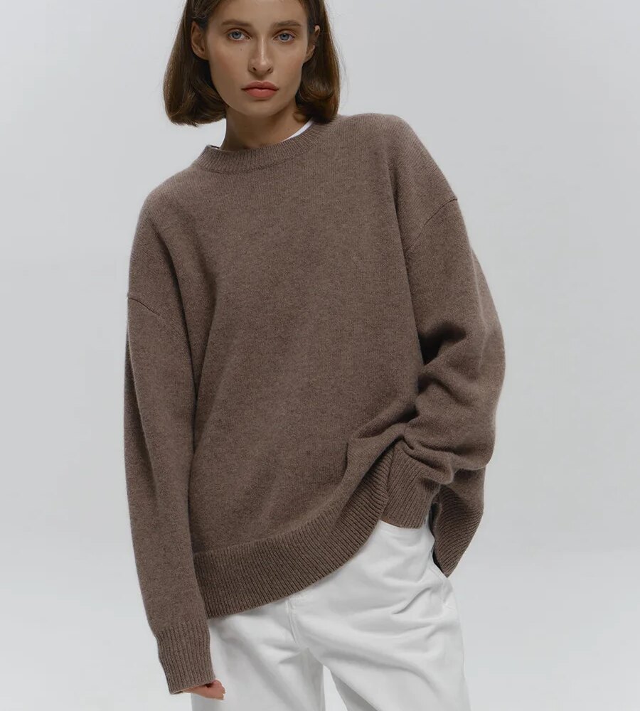 Bornladies Women's O-Neck Oversized Sweater Autumn Winter Thick Warm Loose Simple Solid Color Knitted Pullover Casual Jumper Top