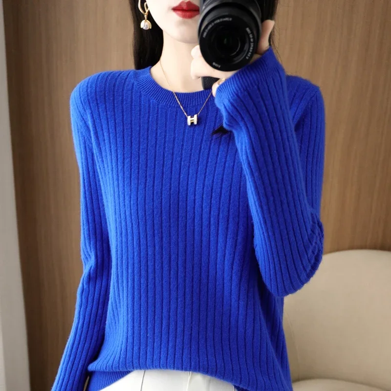 2025 Women Sweaters Autumn Winter Long Sleeve Pullovers O-neck Stripe Warm Pullover Korean Fashion Bottoming Shirts Loose Jumper - Image 6