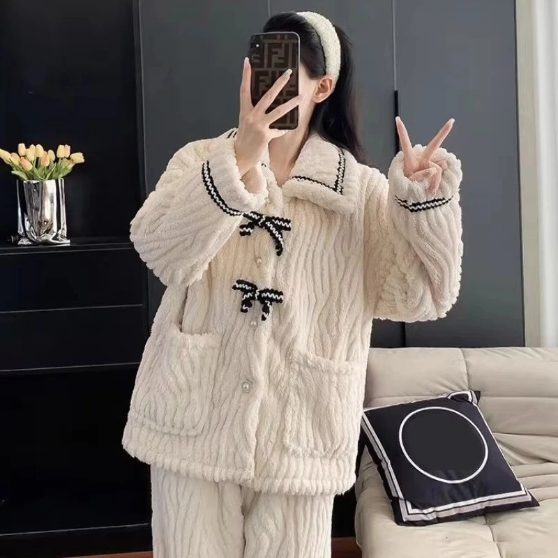 2Pcs/set women's pajamas autumn and winter students home wear padded and thickened warm princess clothes women's clothing - Image 4