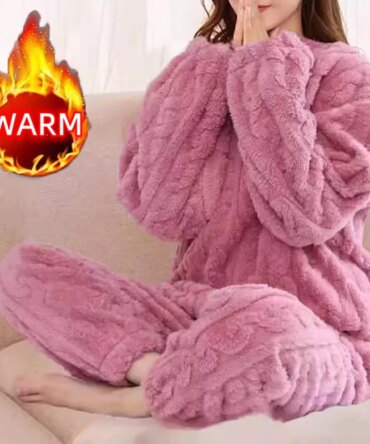 Women's Pajamas Set Winter Sleepwear O-neck Loose Long Sleeve Top Elastic Waist Leg Pant Sets Trousers Plus Size Matching Sets