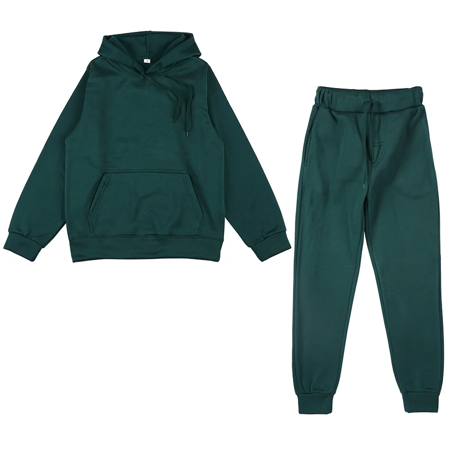 Women Fleece Two Piece Sets Elegant Solid Color Oversized Warm Hoodies and Long Pant Sports Suit Autumn Winter Tracksuit 2021 - Image 3