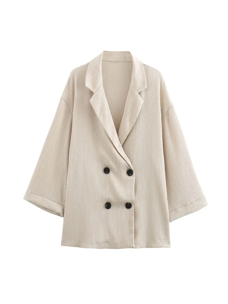 2024 Autumn Women Casual Blazer Coat Pants Set Long Sleeve Double Breasted Blazer + Wide Leg Trousers Lady Office Outfit - Image 3