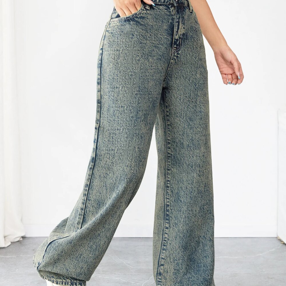 Chic Loose Fit Wide Leg Denim Jeans for Women High Waist Flattering Pants Vintage Style Baggy Jeans Streetwear Outfit