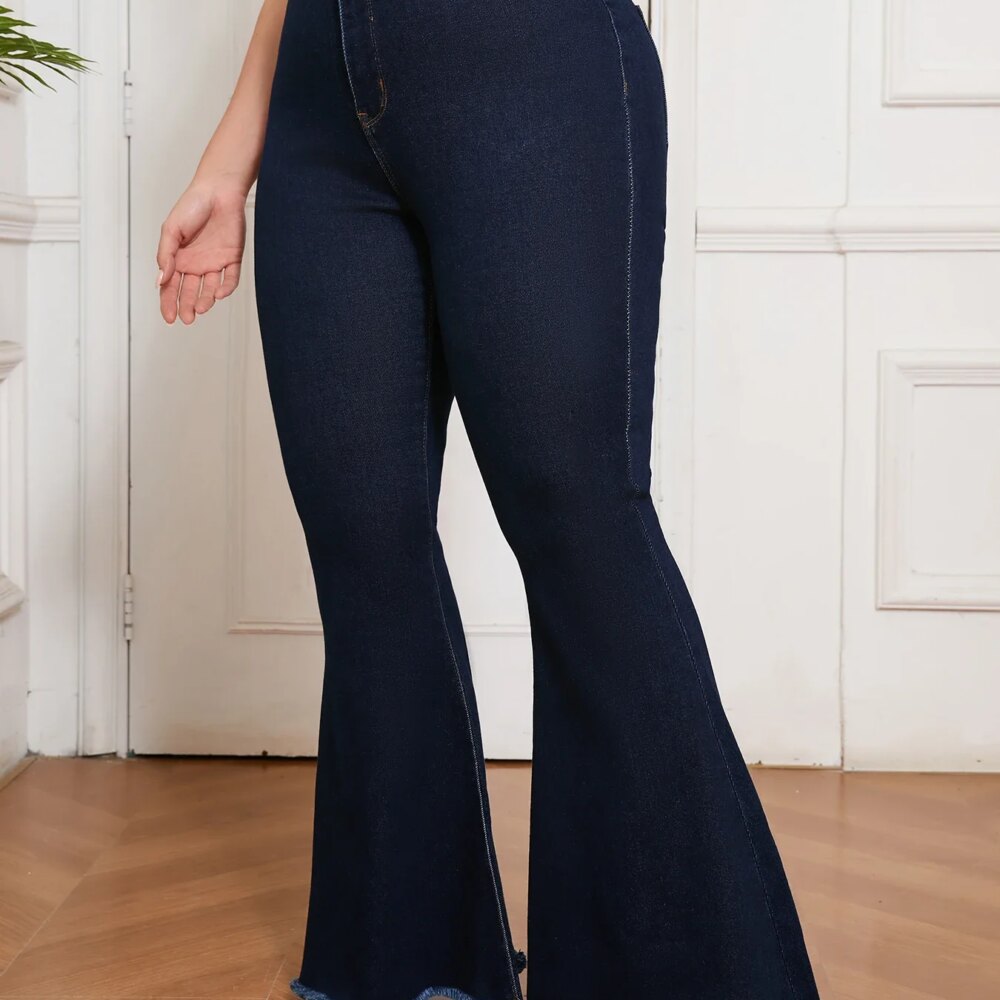 Curvy Fit High Waisted Flared Jeans for Women Plus Size Stretch Denim Pants Elegant Retro Wide Leg Casual Streetwear