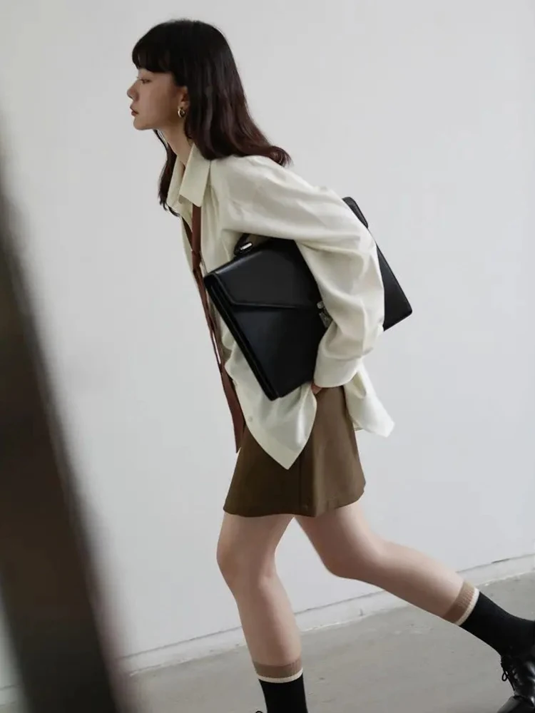 Autumn Minimalist Long Sleeve Button Up Shirt Women Korean Style Solid Tie Oversize Shirts Blouse Loose Clothes Autumn Tops - Image 6