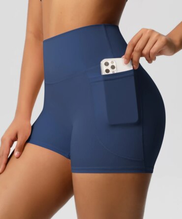 Women Sports Short With PocketedYoga Legging Shorts Squat Proof High Waist Fitness Tight Shorts Quick Drying Cycling Workout Gym