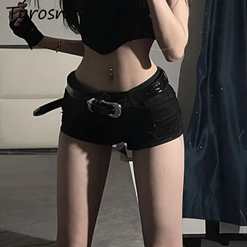 Denim Mini Shorts Women New European Style Trendy Summer Temperament Trousers Popular Button Sheath Night Club Slim Street