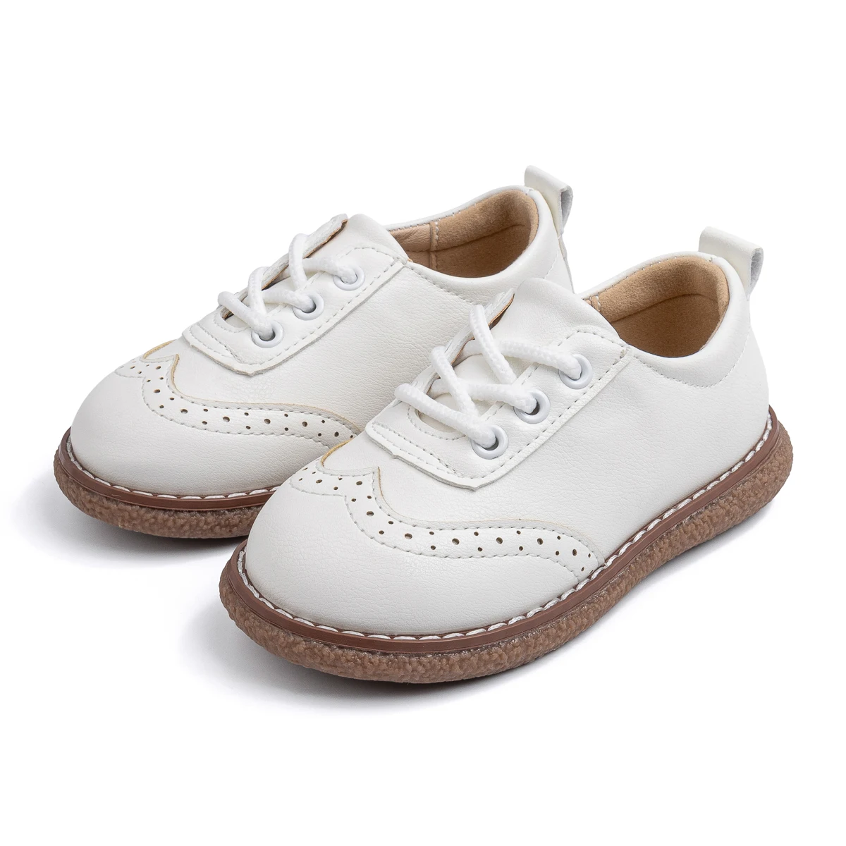 KIDSUN Children Retro Casual Leather Shoes Comfortable Breathable Rubber Soft Anti-Slip Flat Sole Lace Up Solid Color Flats Shoe - Image 3