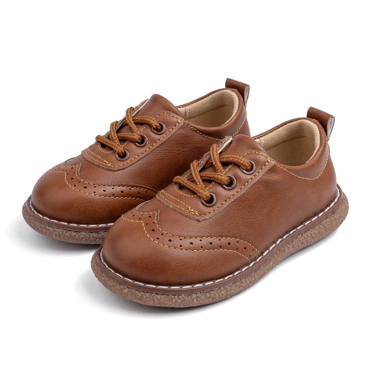 KIDSUN Children Retro Casual Leather Shoes Comfortable Breathable Rubber Soft Anti-Slip Flat Sole Lace Up Solid Color Flats Shoe - Image 4