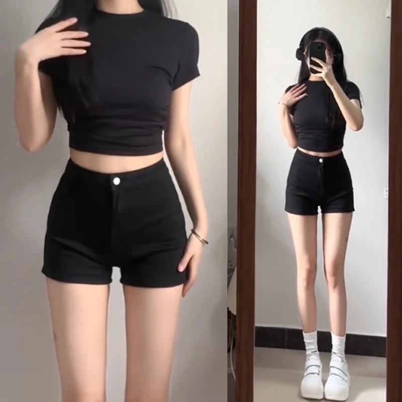 Black Hot Women's Casual Tights Pants Ultra-short High-waisted Slimming Leggings Petite Summer Shorts