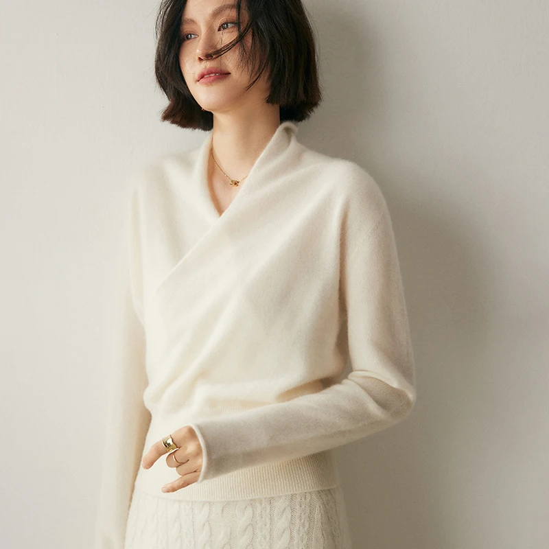 2021 Autumn New 100% Pure Cashmere Knitted Sweater Women High Quality V-Neck Pullover Female Winter Fashion Clothes Girls Tops - Image 6