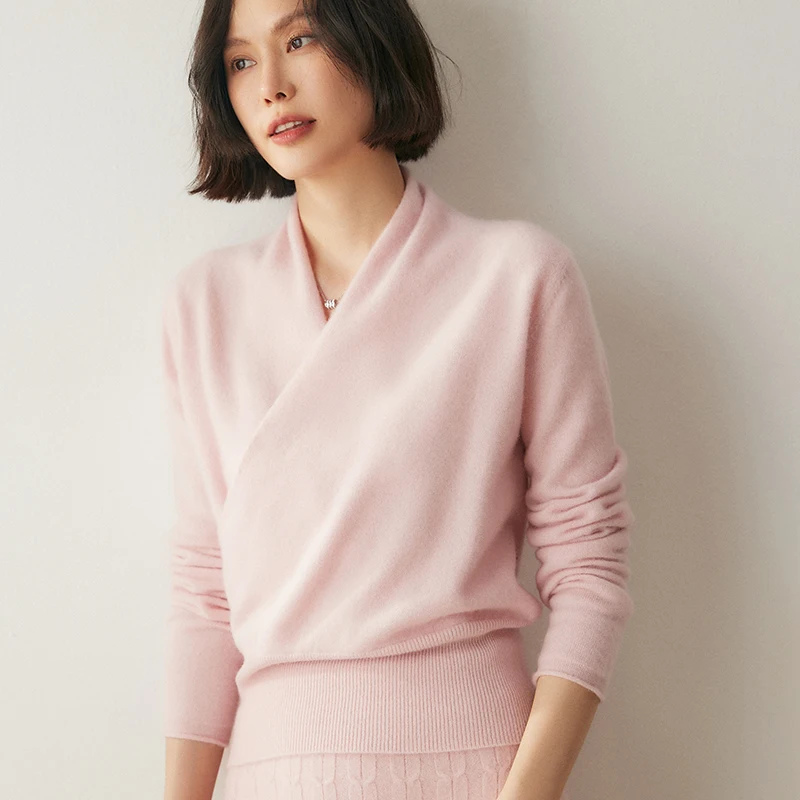 2021 Autumn New 100% Pure Cashmere Knitted Sweater Women High Quality V-Neck Pullover Female Winter Fashion Clothes Girls Tops - Image 3