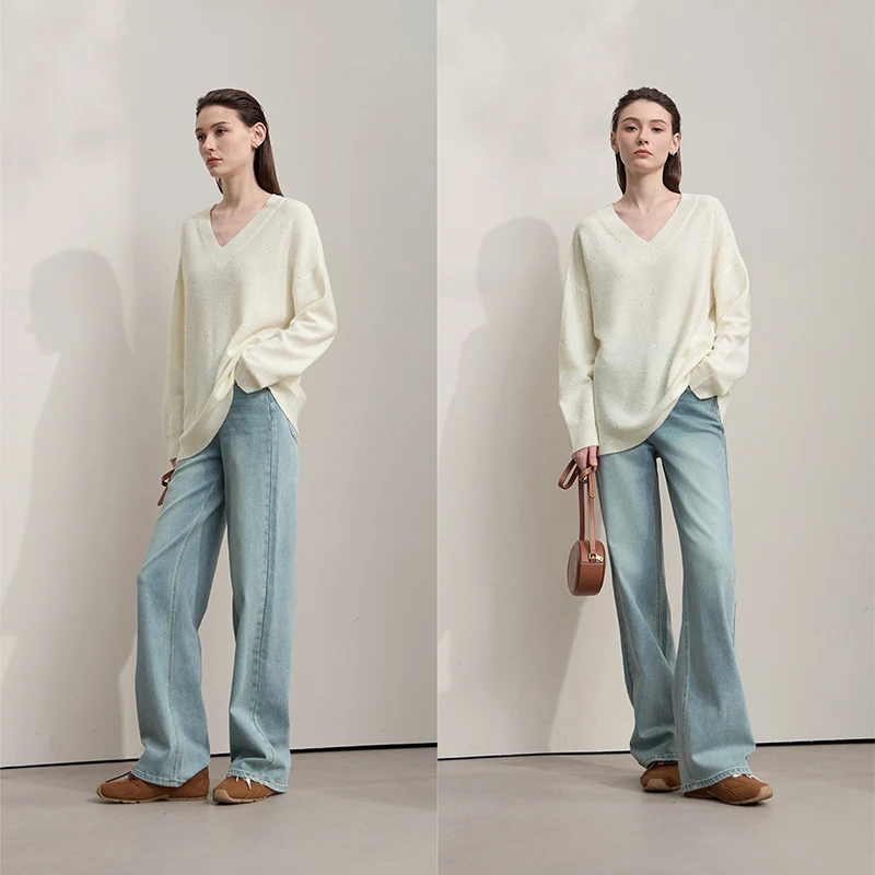 AMII Ladies Sweater 2025 Autumn New Woman Clothing Solid Color Casual V-neck Pullover Long Sleeves Loose Tops For Woman 12543180 - Image 6