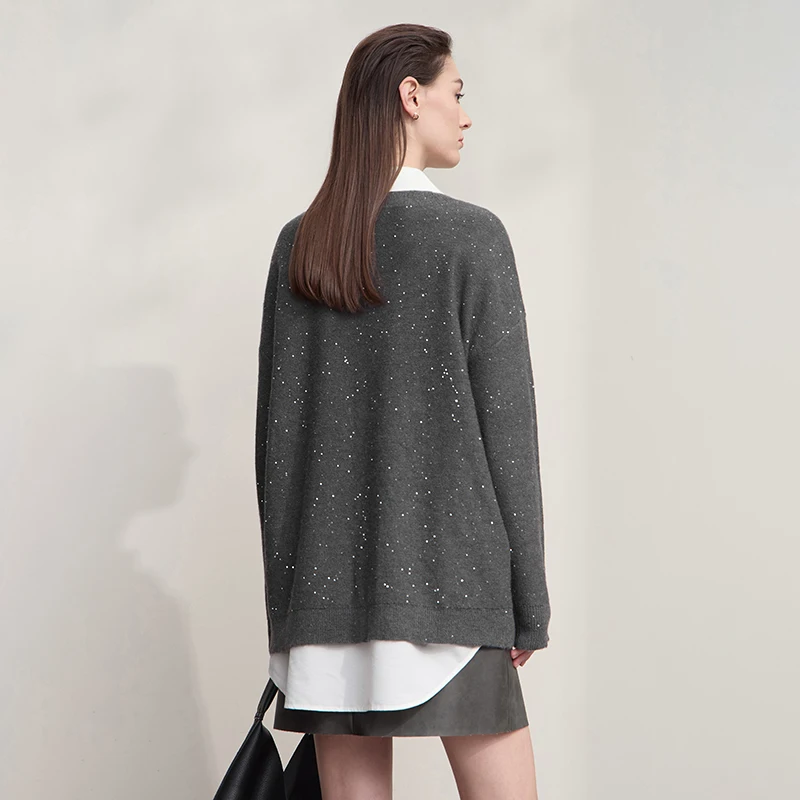 AMII Ladies Sweater 2025 Autumn New Woman Clothing Solid Color Casual V-neck Pullover Long Sleeves Loose Tops For Woman 12543180 - Image 3