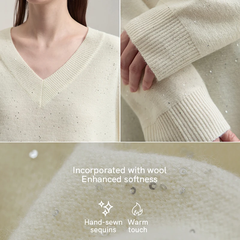 AMII Ladies Sweater 2025 Autumn New Woman Clothing Solid Color Casual V-neck Pullover Long Sleeves Loose Tops For Woman 12543180 - Image 5