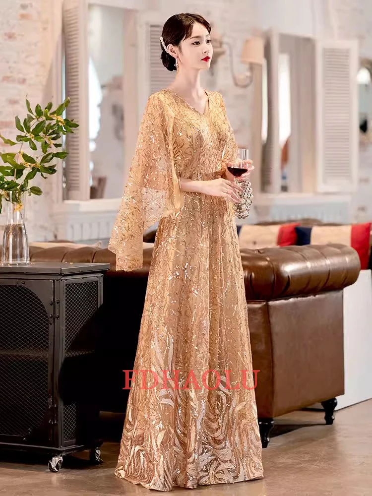2025 Gold Sequin Mother Of The Bridal Dresses Elegant V-Neck A-Line Floor-Length Long Wedding Party Gowns Customized - Image 5
