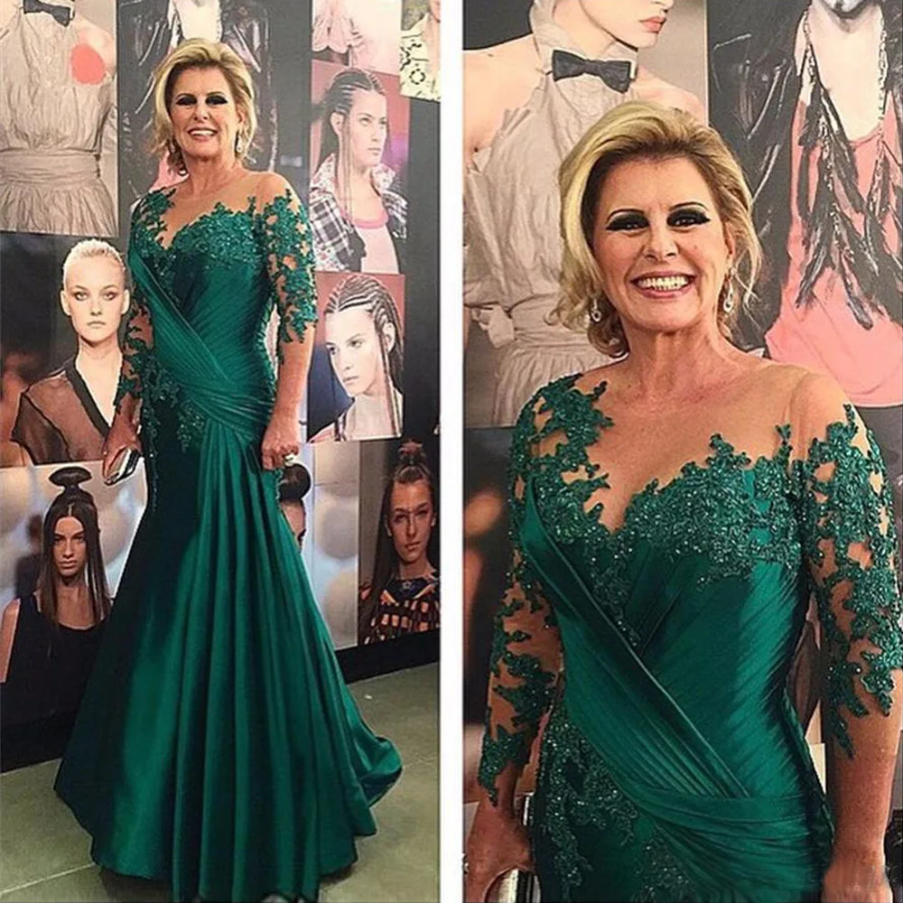 Elegant Green Lace Applique Beading Mermaid Mother Of The Bride Dresses Jewel Neck 3/4 Sleeves Prom Evening Gowns Customized - Image 3