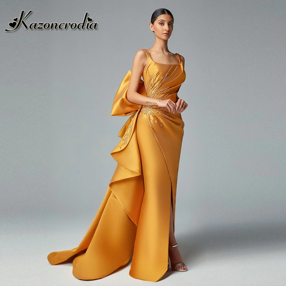 Kazon Fashionable Square Collar Mother of The Bride Groom Dress for Women Satin Robes Soiree Femme Invitée Mariage Customized