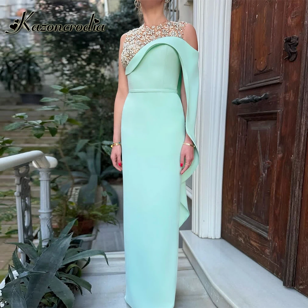 Kazon Glamorous O Neck Groom Mother of The Bride Dress Mermaid Crystals Wedding Guest Evening Robes Invitee Mariage Customized