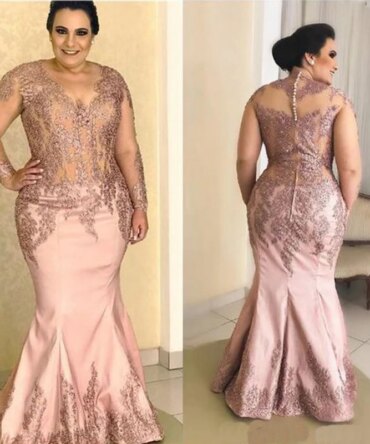 Wholesale Blush Pink Lace Mother of the Bride Dresses Mermaid Mother Gowns Long Sleeves Appliqued Wedding Party Gowns Customized