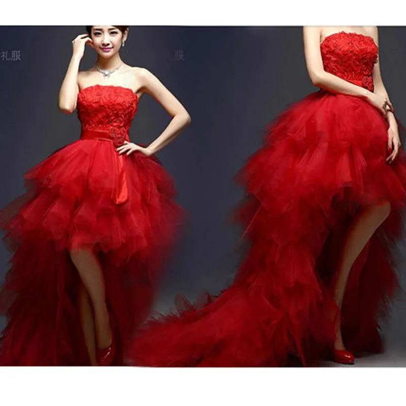 New red ruffle    lady girl women princess bridesmaid banquet party ball dress gown