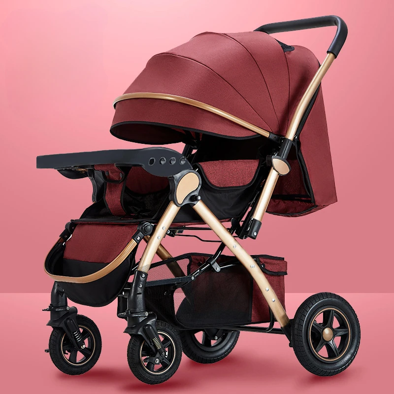 Four-wheel Strollers High Landscape Strollers Baby Car Trolley Pram Baby Carriage Foldable and Washable Multifunctional Stroller - Image 4