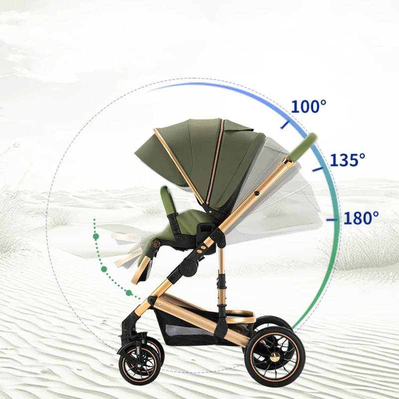 High View Two-way Stroller Eggshell Sleeping Basket Can Sit or Lie Down Lightweight Four Wheel Stroller Luxury Trolley Pushchai - Image 3