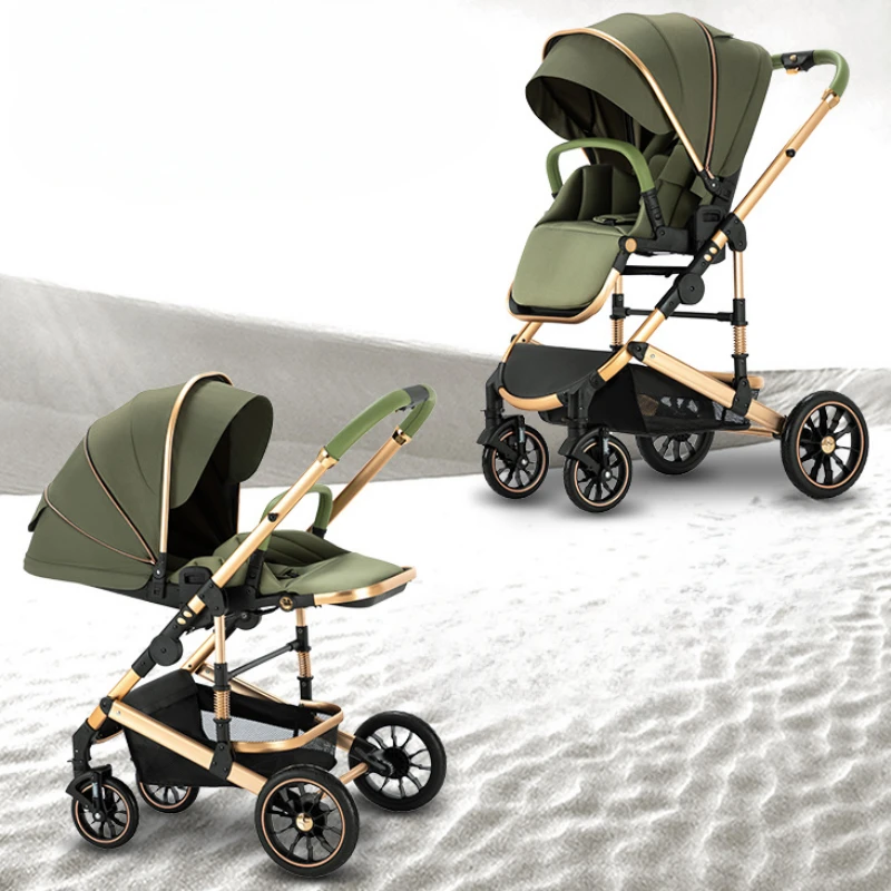 High View Two-way Stroller Eggshell Sleeping Basket Can Sit or Lie Down Lightweight Four Wheel Stroller Luxury Trolley Pushchai - Image 4