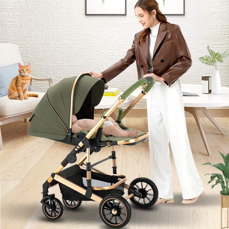 High View Two-way Stroller Eggshell Sleeping Basket Can Sit or Lie Down Lightweight Four Wheel Stroller Luxury Trolley Pushchai - Image 6