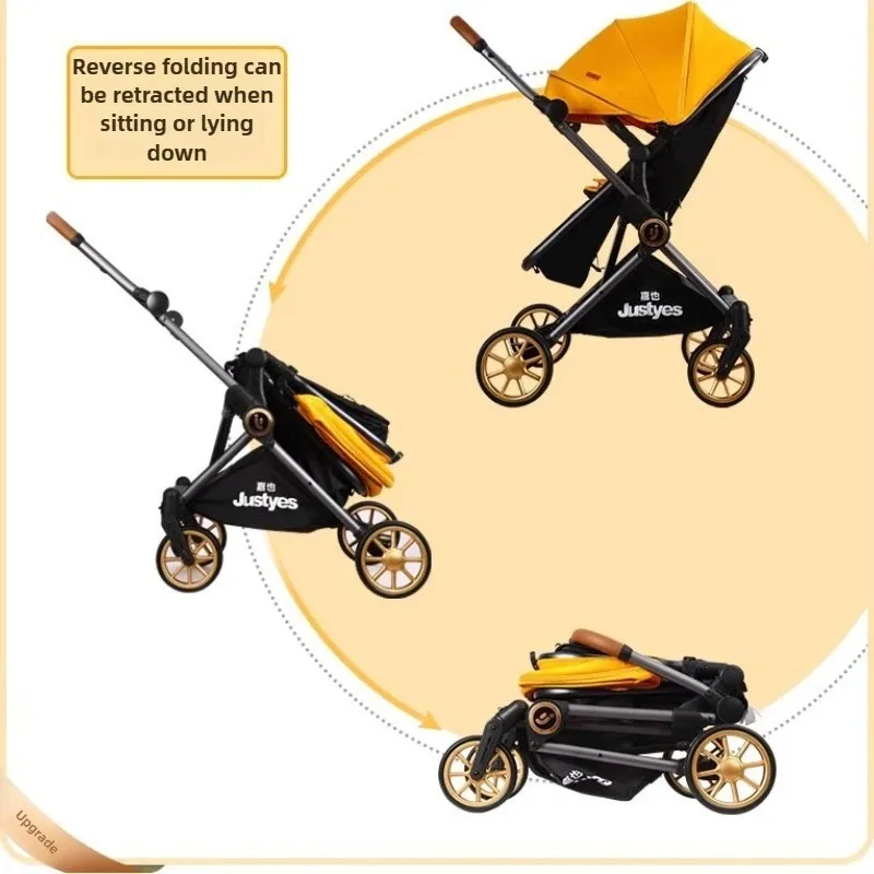 Luxury High-view Baby Stroller Two-way Foldable Baby Stroller Portable Outdoor Four-wheel Shock-absorbing Baby Stroller - Image 4