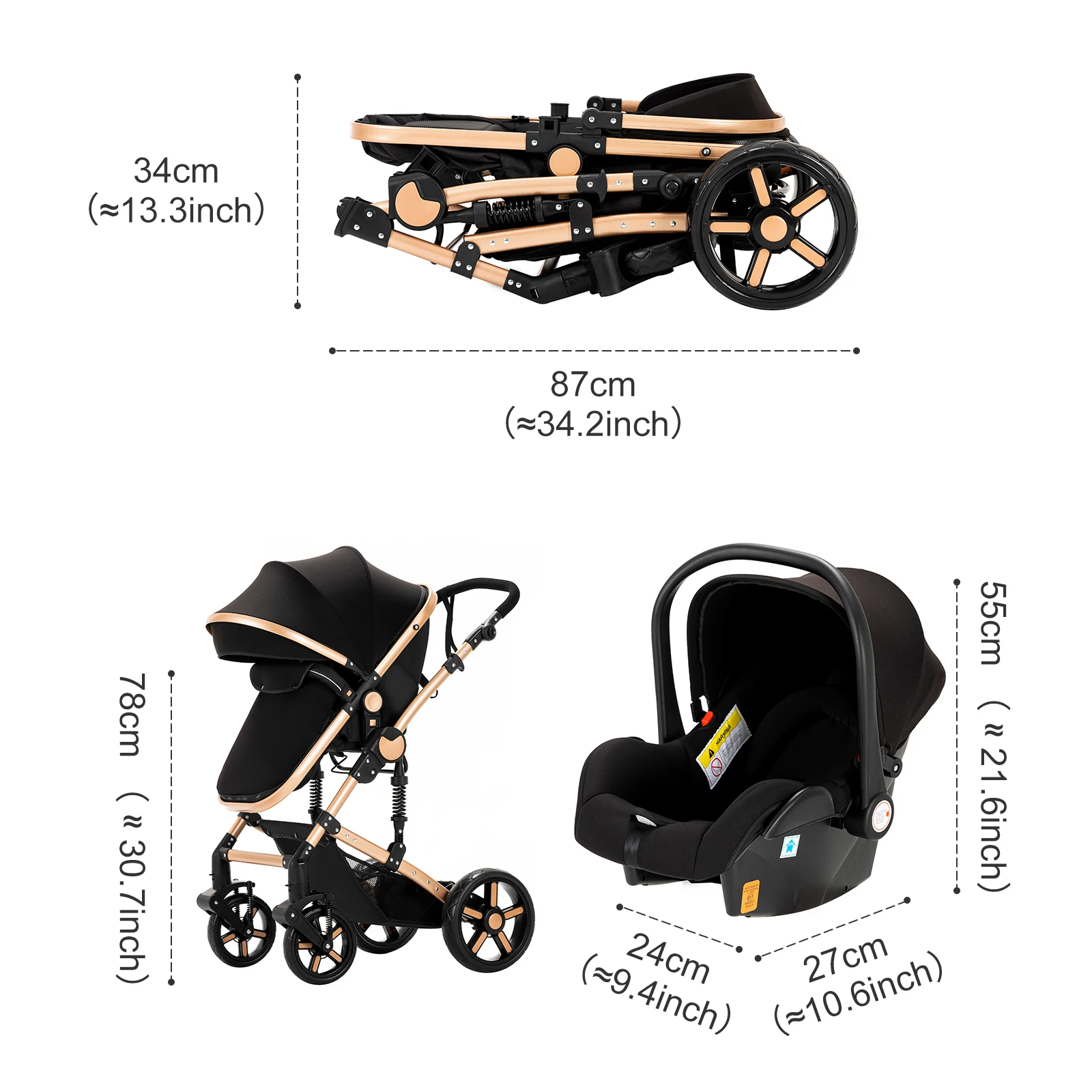 3 In 1 Baby Pushchair Baby Stroller Baby Cart Baby Carriage Baby Car Four Wheel Stroller Foldable Light Baby Walker Newborn Mom - Image 6