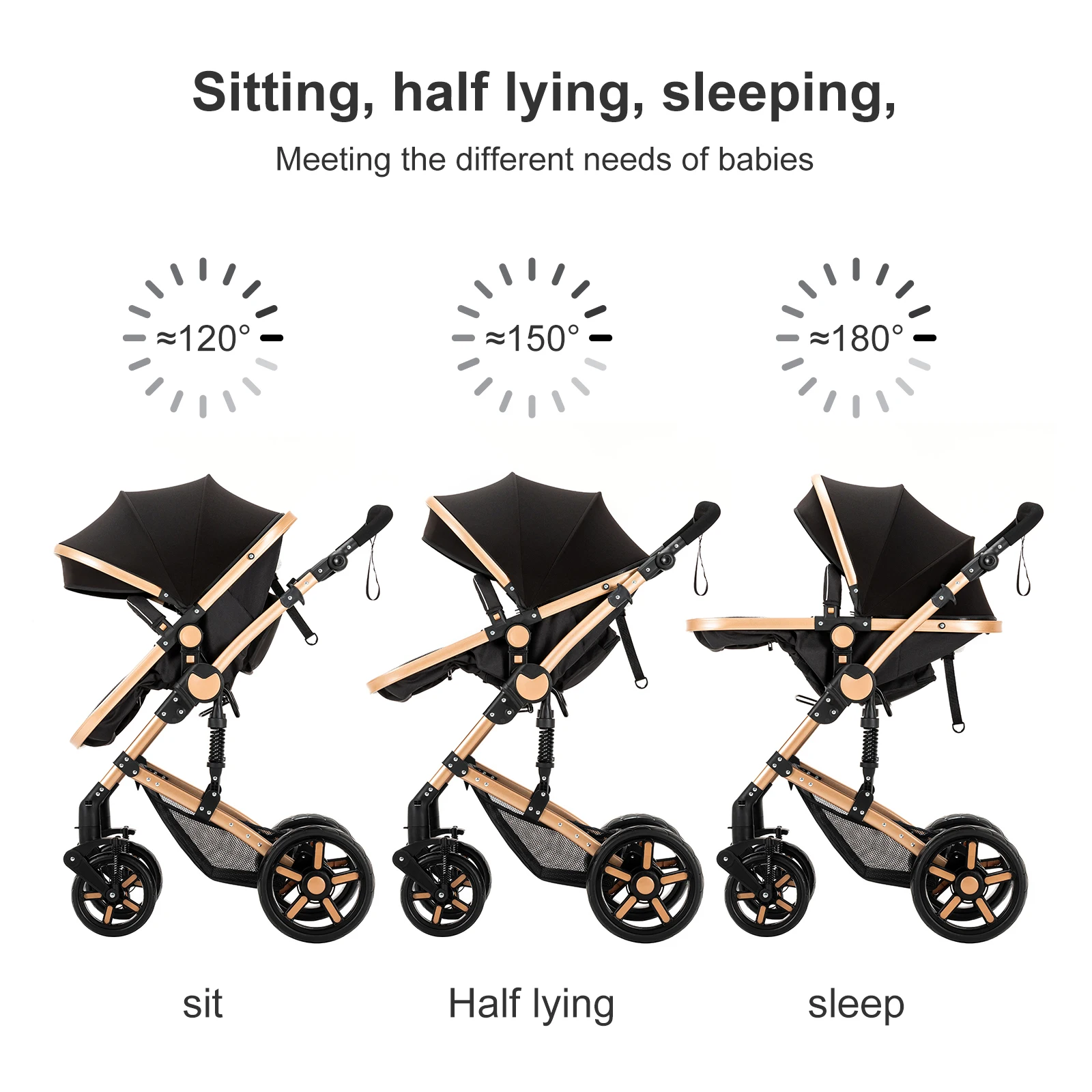 3 In 1 Baby Pushchair Baby Stroller Baby Cart Baby Carriage Baby Car Four Wheel Stroller Foldable Light Baby Walker Newborn Mom - Image 5