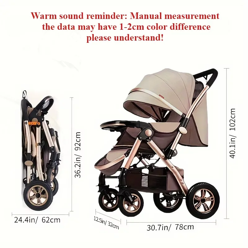 Foldable Baby Stroller Sit & Lie Portable 360° Swivel Front Wheel Trolley Cart Large Two-way Stroller with Sunshade for Infants - Image 6
