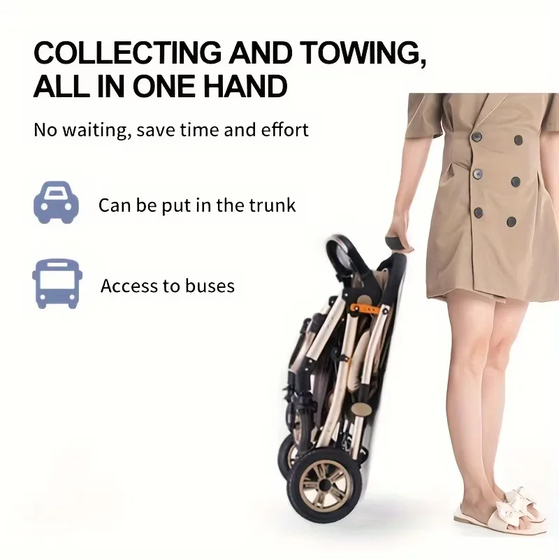 Foldable Baby Stroller Sit & Lie Portable 360° Swivel Front Wheel Trolley Cart Large Two-way Stroller with Sunshade for Infants - Image 4