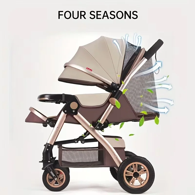 Foldable Baby Stroller Sit & Lie Portable 360° Swivel Front Wheel Trolley Cart Large Two-way Stroller with Sunshade for Infants - Image 5