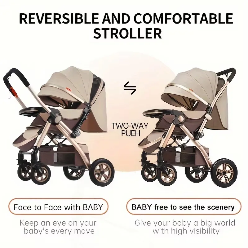 Foldable Baby Stroller Sit & Lie Portable 360° Swivel Front Wheel Trolley Cart Large Two-way Stroller with Sunshade for Infants - Image 3