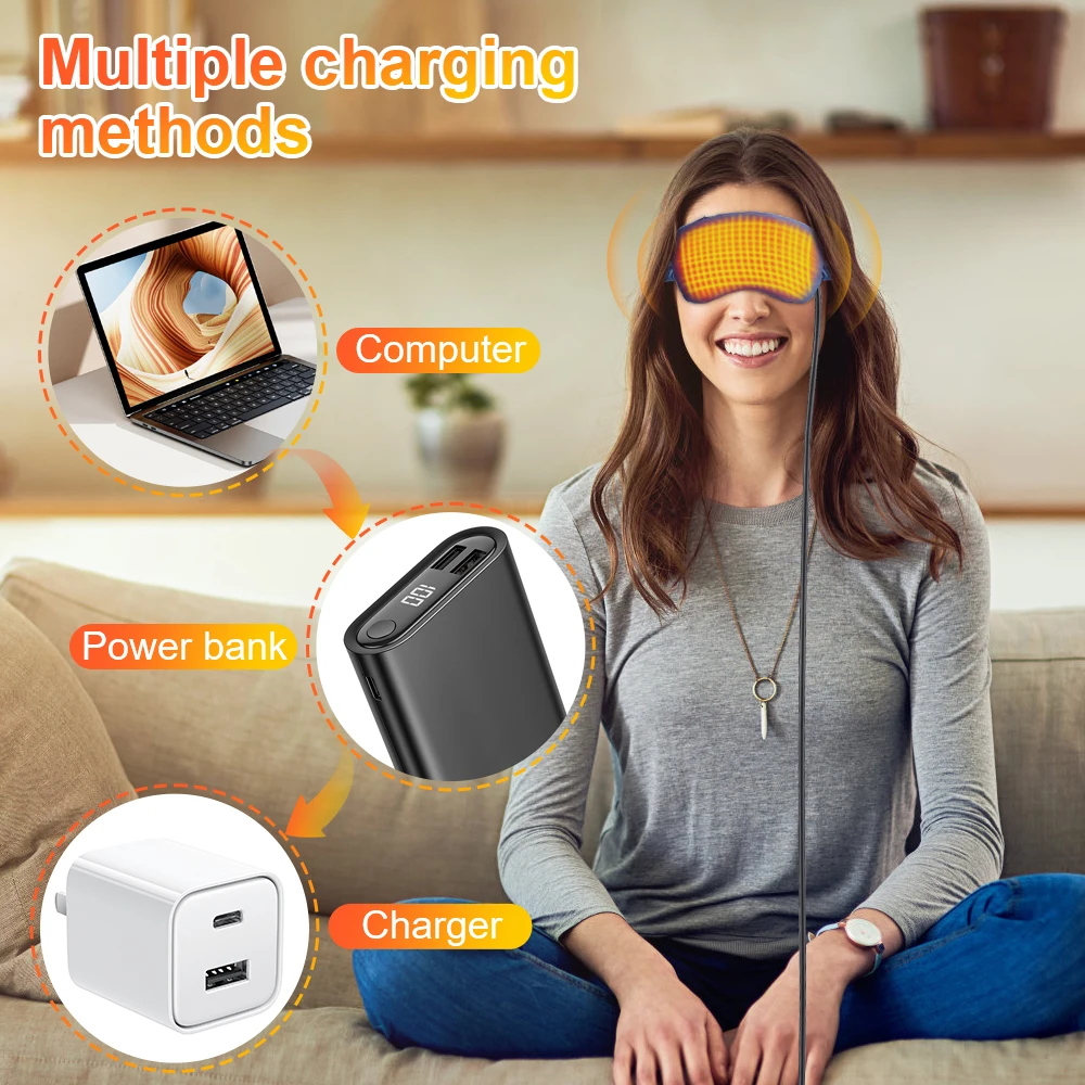 USB Eye Massager Heated Eye Shade Relieve Eye Fatiuge Remove Dark Circles Hot Eye Cover for Night Sleep Travel Office Eye Mask - Image 5
