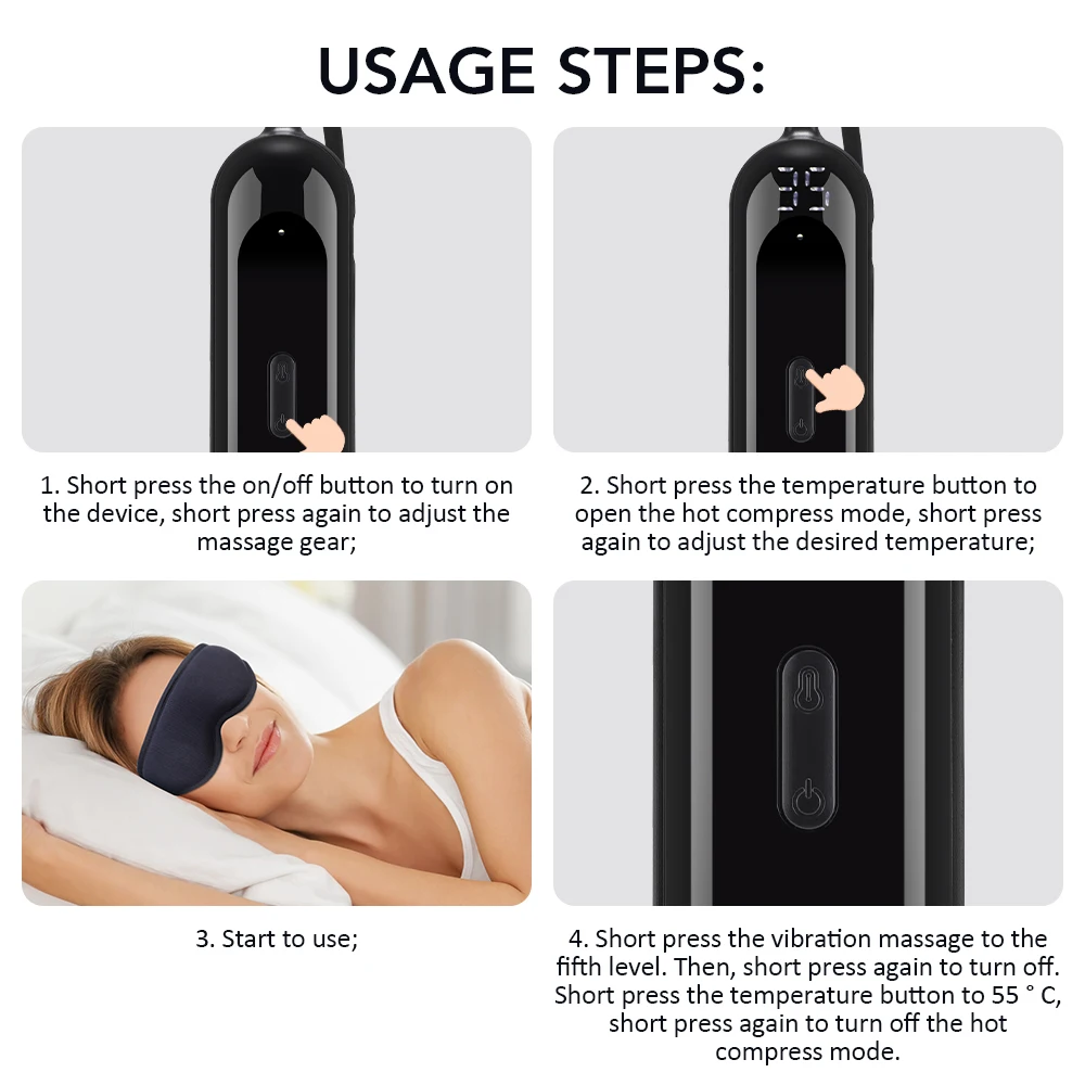Electric 3D Eye Massage Mask 3-Level Hot Compress Sleeping Mask with Eye Shades 5 Speeds Vibration for Relaxation - Image 6