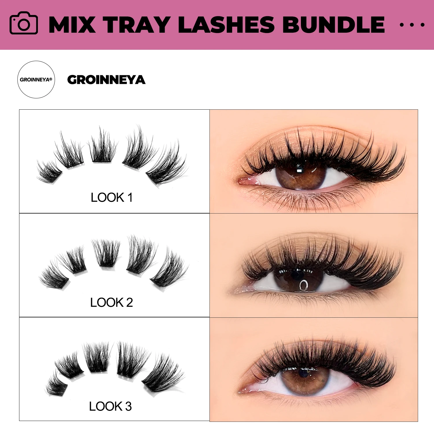 GROINNEYA DIY Lashes Extension Kit Individual Lashes Clusters Faux Mink Eyelash Extension Mix set with Lash Bond and Seal Makeup - Image 6