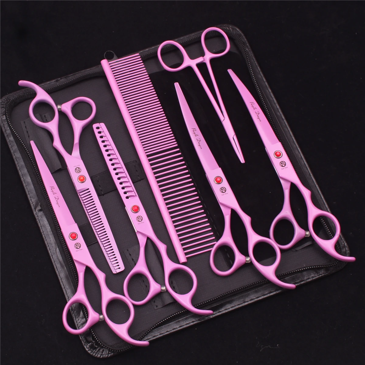 7.0 Pet Grooming Scissors Set Japanese Steel Straight Curved Dog Cat Cutting Thinning Shears Hair Comb Hemostatic Forceps Z3103 - Image 2