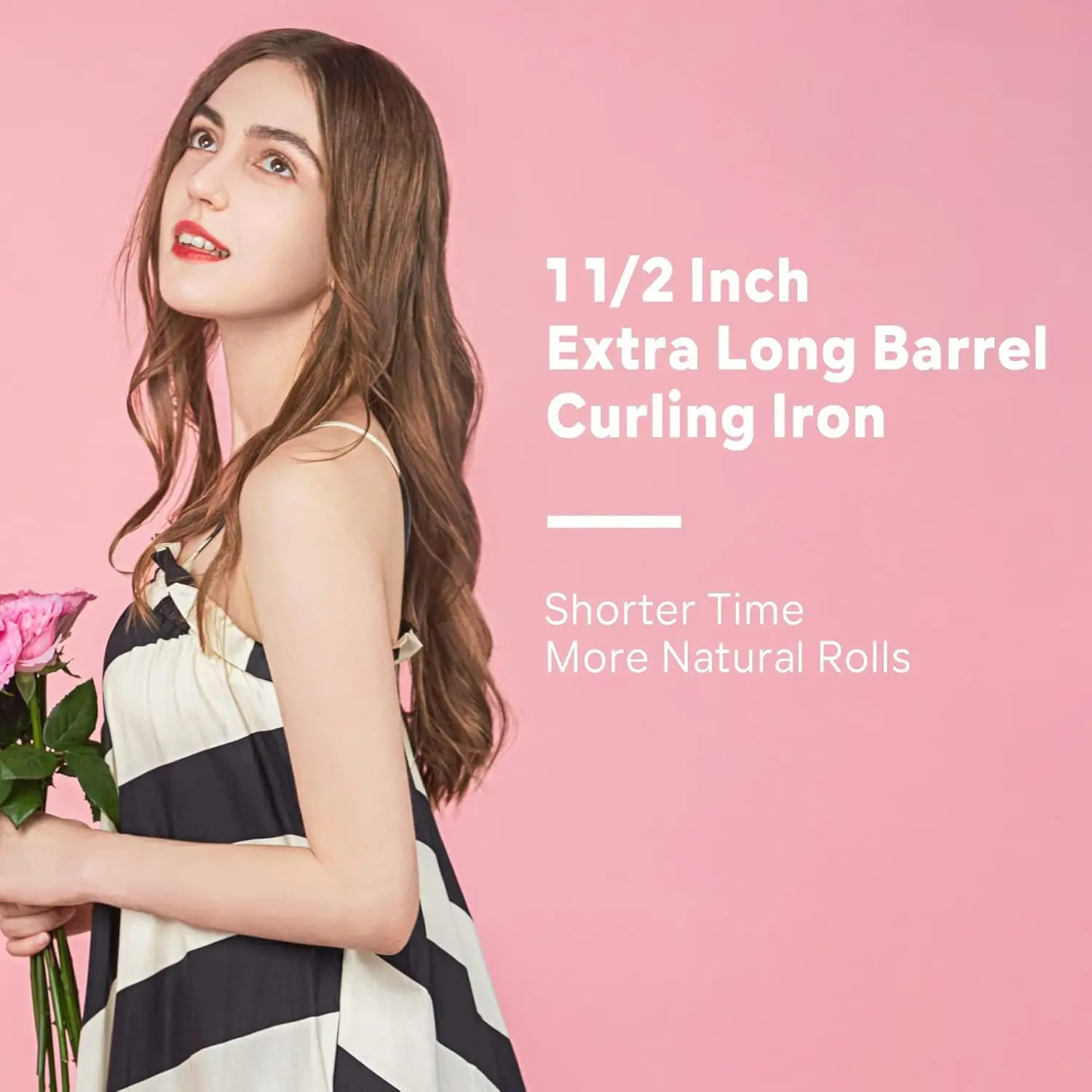 1.5 Inch Extra Large Curling Wand for Long Hair - Ceramic Tourmaline Barrel with 40000000 Negative Ions, 2 Clips - Image 6