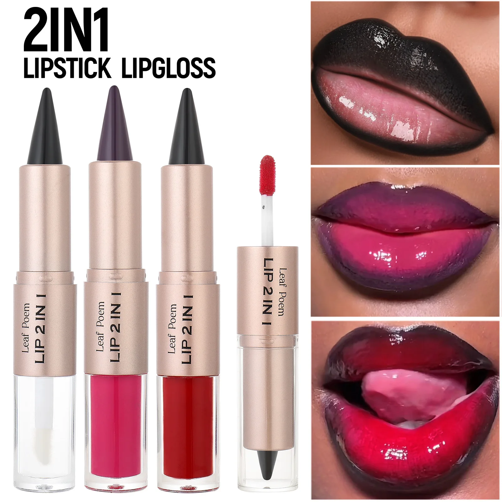 Black Brown Tapered Lip Liner Contour Pencil Double Head Mirror Plumping Lip Glaze Crystal Lip Gloss Red Lips Tint Makeup - Image 2