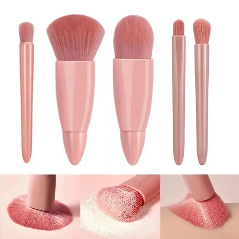 5pcs Travel Size Makeup Brushes Set Mini Makeup Brushes, Small Complete Function Cosmetic Brushes Kit With Case And Mirror5pcs T - Image 4
