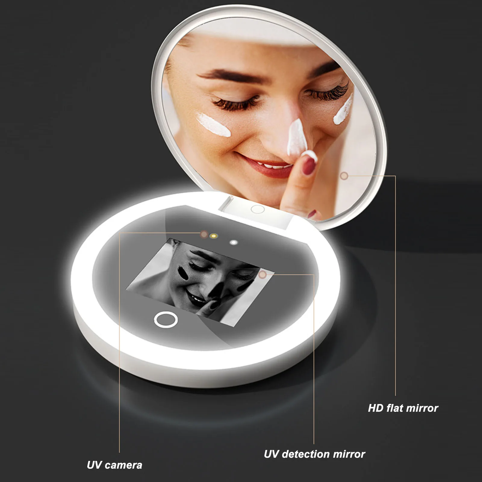 UV Mirror Sunscreen Testing Camera with Light 2X Magnification Travel Makeup 3.5in Pocket Size L - Image 2