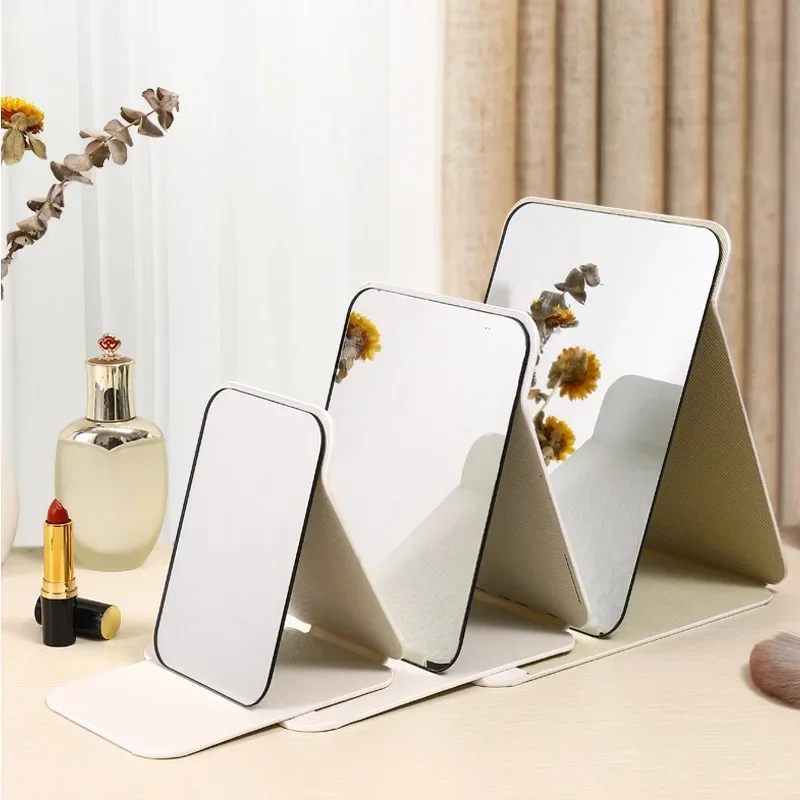 Folding Makeup Mirror High-quality Portable Desktop Makeup Mirror Single-side Creative Women Solid Color Standing Makeup Mirror - Image 4