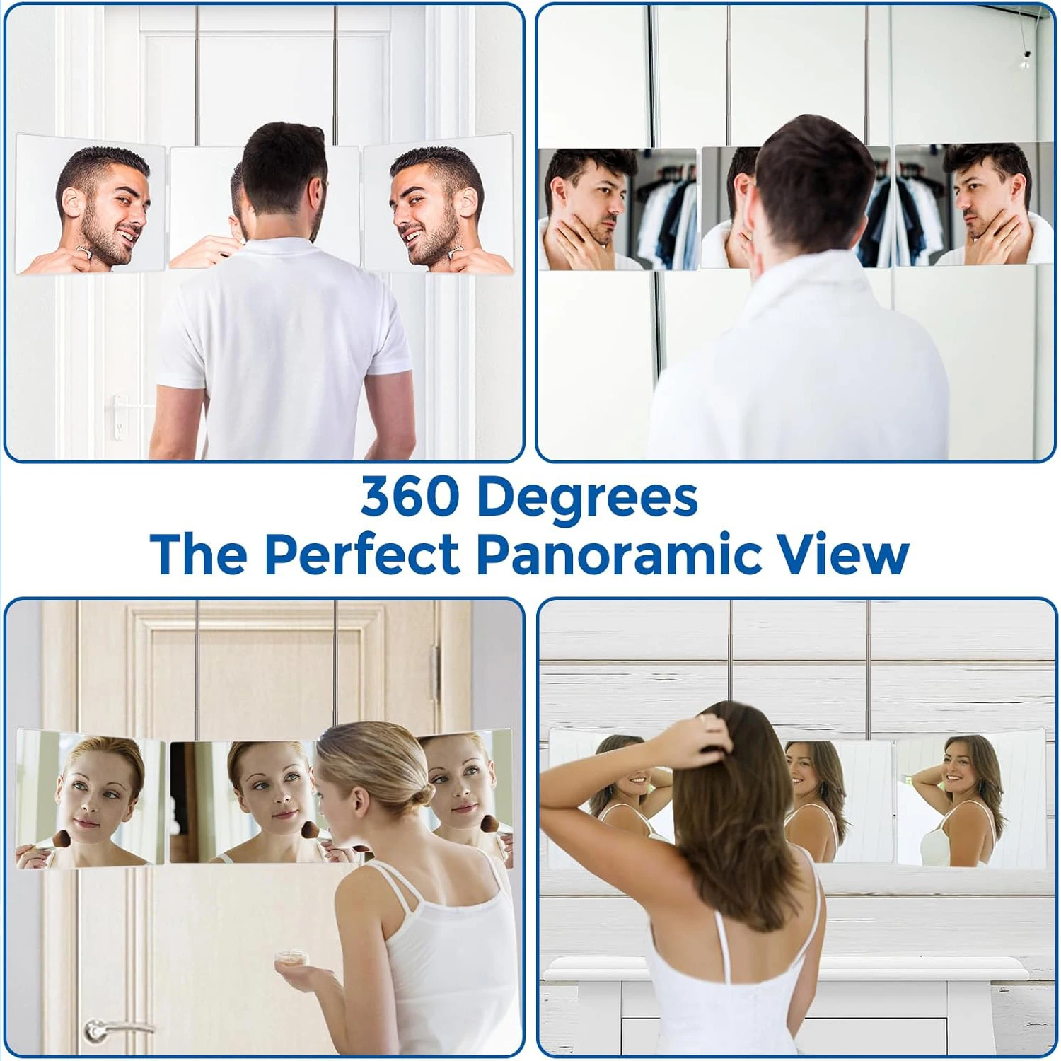 Trifold Shaving Mirror with Height Adjustable Telescoping Hooks for Self Hair Cutting Makeup Essential Fordable Portable White - Image 4