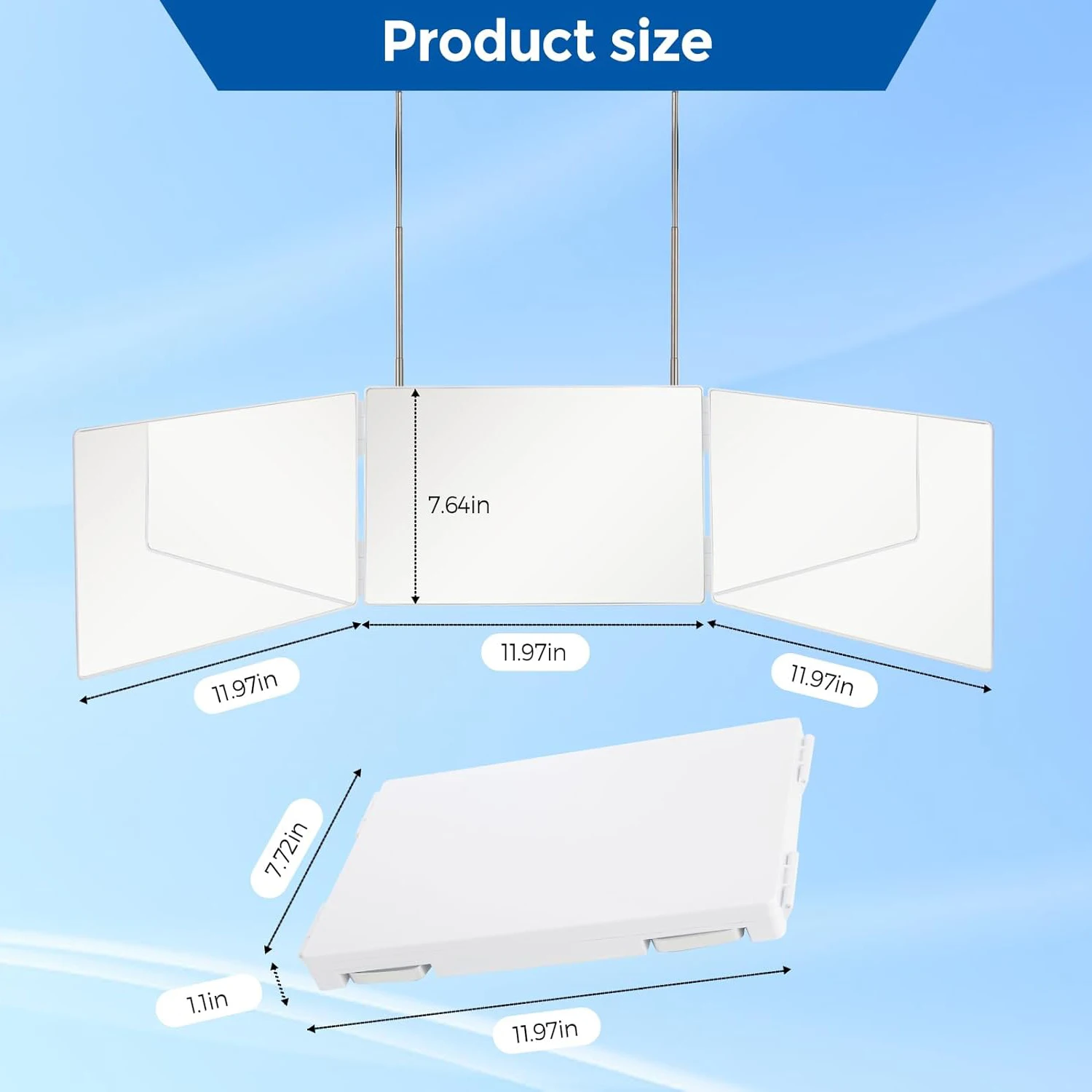 Trifold Shaving Mirror with Height Adjustable Telescoping Hooks for Self Hair Cutting Makeup Essential Fordable Portable White - Image 5