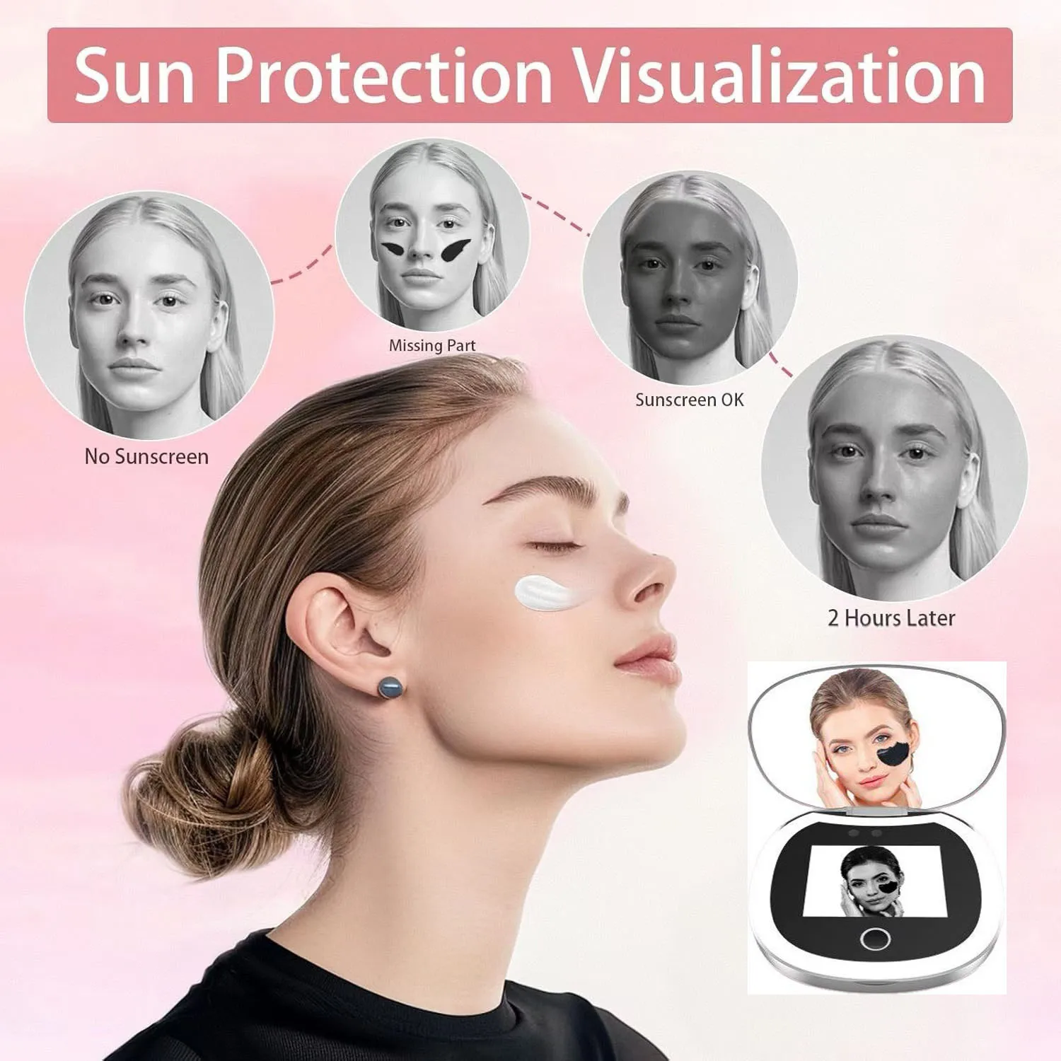 UV Mirror Sunscreen Testing Camera with Light 2X Magnification Travel Makeup 3.5in Pocket Size L Pocket Mirror Sunscreen Mirror - Image 4