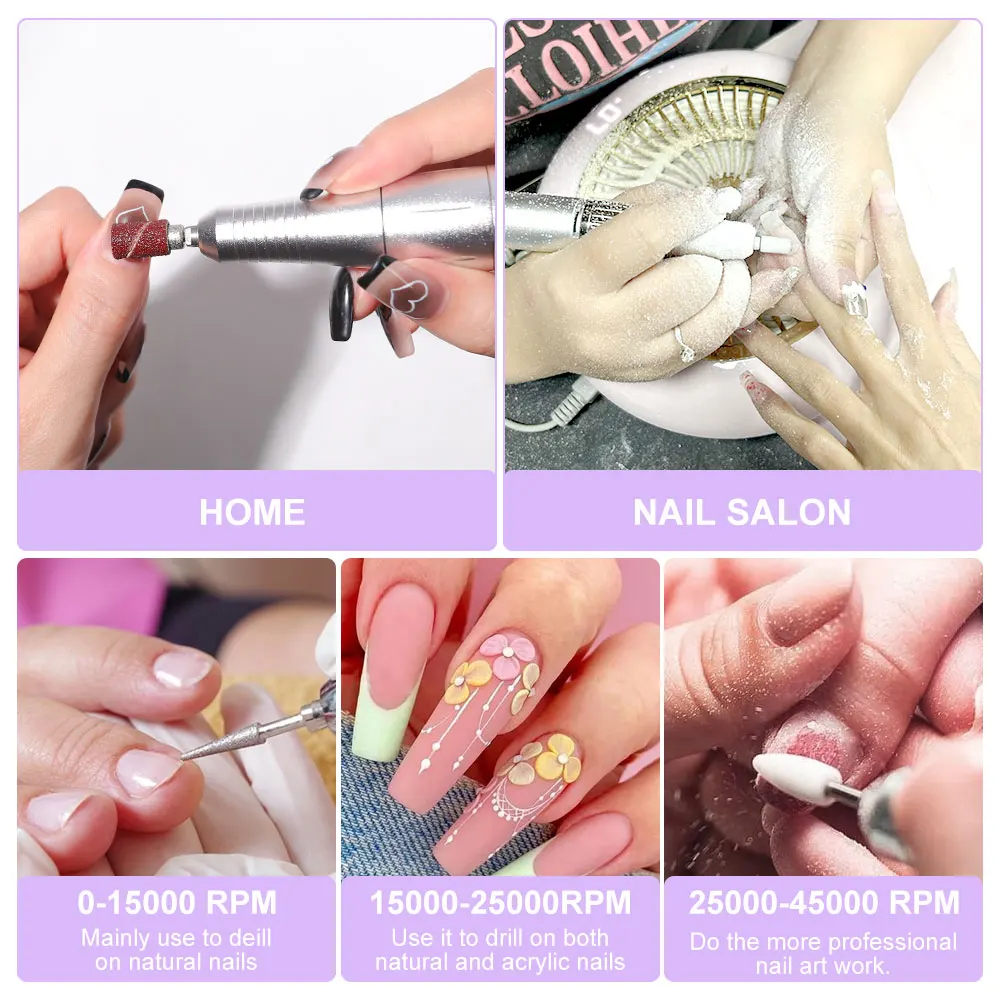 Nail Drill 45000 RPM Rechargeable Nails Electric File for Acrylic Gel Removing & Polishing Gel for Home/Salon Manicure Pedicure - Image 5