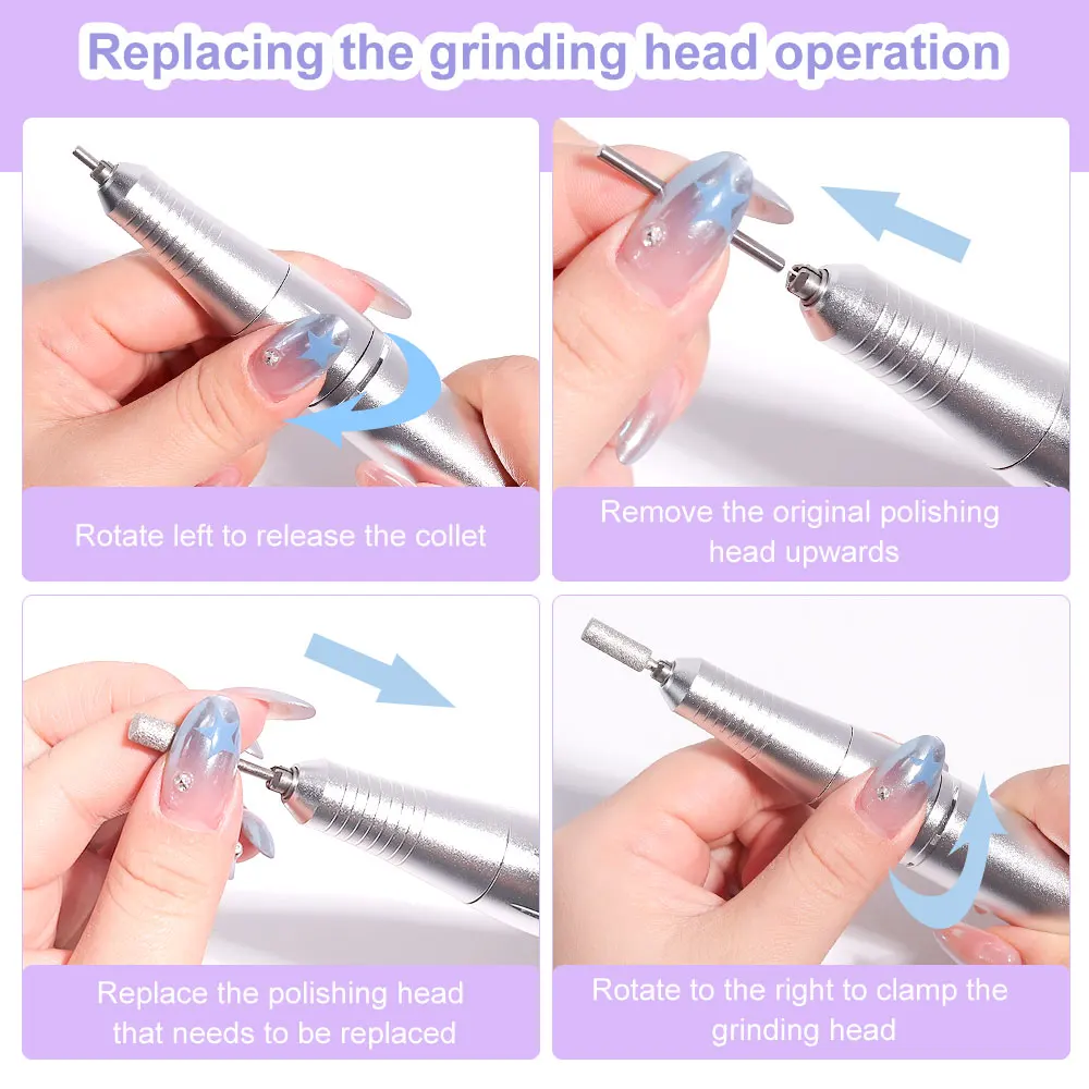 Nail Drill 45000 RPM Rechargeable Nails Electric File for Acrylic Gel Removing & Polishing Gel for Home/Salon Manicure Pedicure - Image 6
